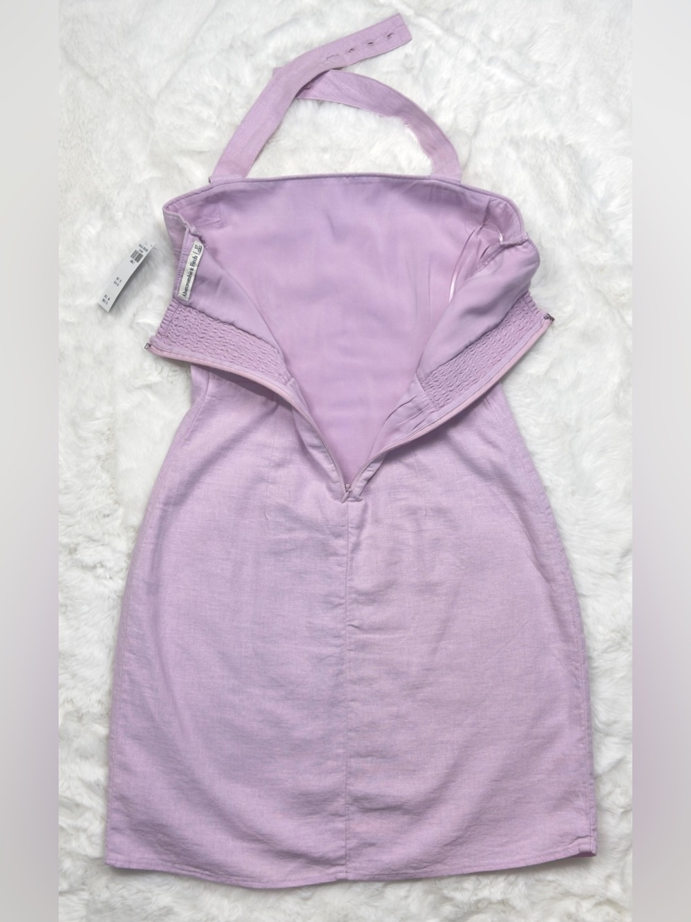 NWT A&F Light Pink Halter Linen-Blend Mini Dress - Picture 5 of 12